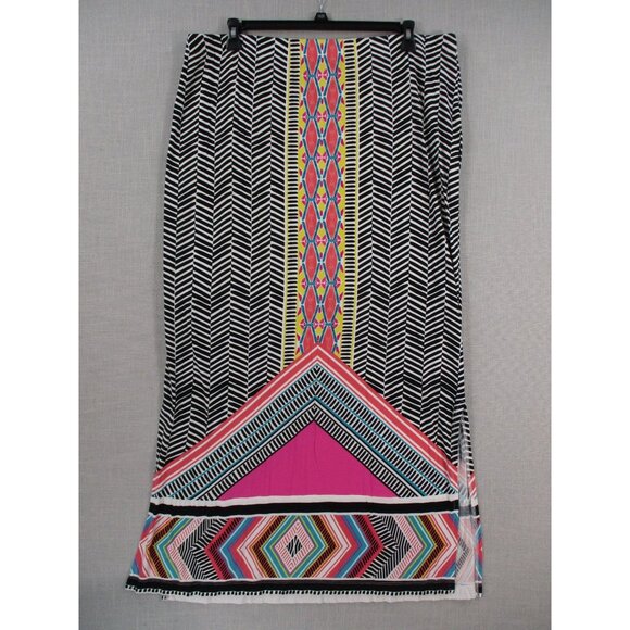 Black & Multicolor Geometric Maxi Skirt XL Made In Cambodia - Picture 1 of 8
